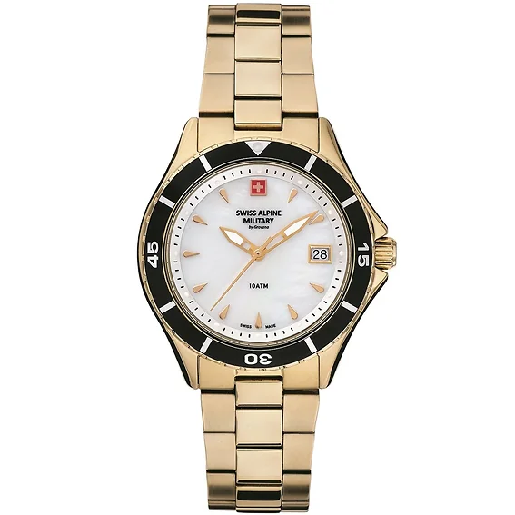 Swiss Alpine Military Aquatech Ladies White Mother Of Pearl Dial Quartz 7740.1113 100M Women's Watch