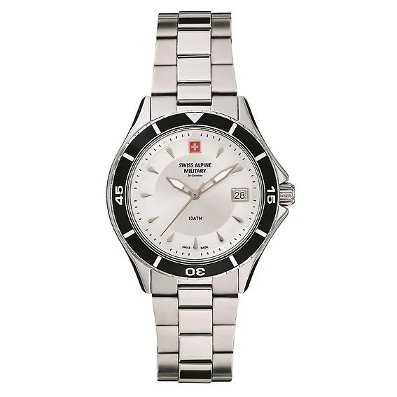 Swiss Alpine Military Aquatech Ladies Stainless Steel Silver Dial Quartz 7740.1132 100M Women's Watch