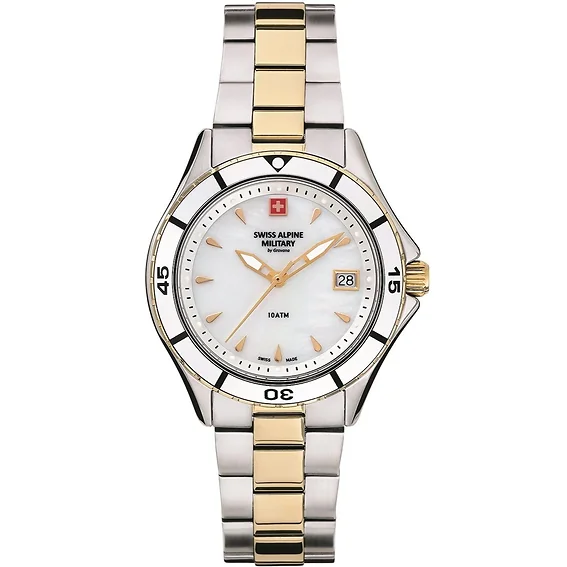 Swiss Alpine Military Aquatech Ladies White Mother Of Pearl Dial Quartz 7740.1143 100M Women's Watch