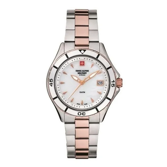 Swiss Alpine Military Aquatech Ladies White Mother Of Pearl Dial Quartz 7740.1153 100M Women's Watch