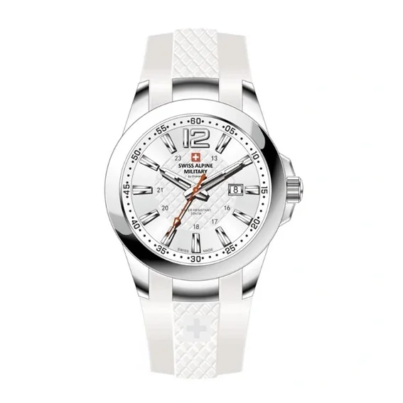 Swiss Alpine Military Combat Air Ladies Silicone Strap White Dial Quartz 7758.1833 Women's Watch