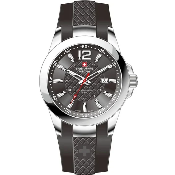 Swiss Alpine Military Combat Air Ladies Silicone Strap Black Dial Quartz 7758.1837 Women's Watch
