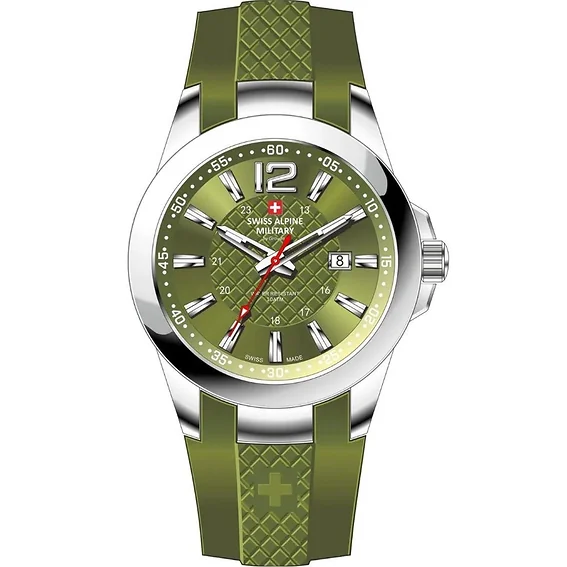 Swiss Alpine Military Combat Air Ladies Silicone Strap Green Dial Quartz 7758.1838 Women's Watch