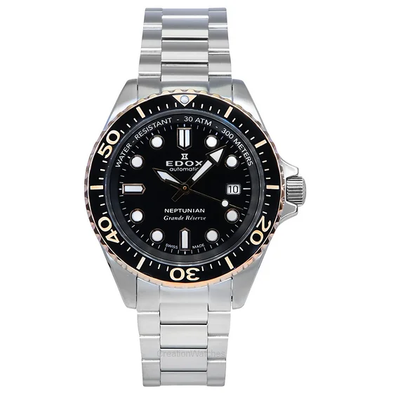 Edox Neptunian Grande Reserve Black Dial Automatic Diver's 80801 3NRM NIR 300M Men's Watch