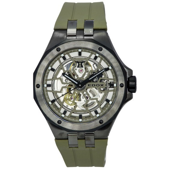 Relógio masculino Edox Delfin Mecano Green Skeleton Dial Automatic Diver's 85303357GNCAVVONB 200M