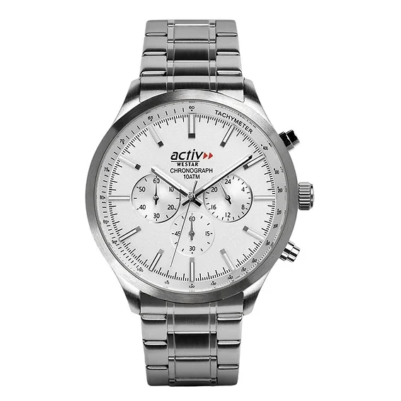Westar Activ Chronograph Stainless Steel Silver Dial Quartz 90244STN107 100M Men's Watch
