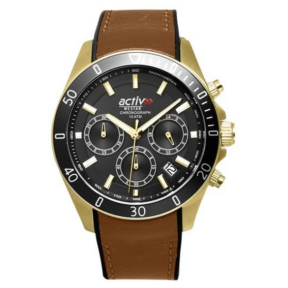 Westar Activ 計時皮革錶帶黑色錶盤石英 90245GPN183 100M 男裝手錶 zh-CHS