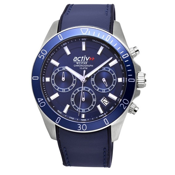 Мужские часы Westar Activ Chronograph с кожаным ремешком и синим циферблатом 90245STN144 100M