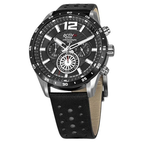 Westar Activ 計時皮革錶帶黑色錶盤石英 90249SBN103 100M 男裝手錶 zh-CHS