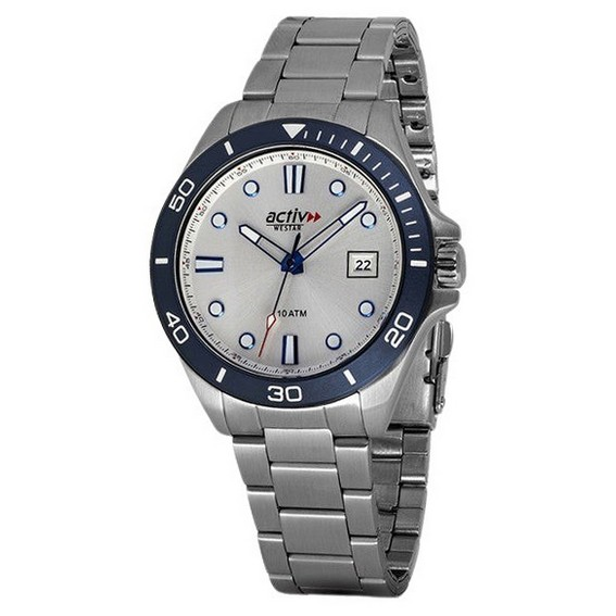 Westar Activ 運動不鏽鋼銀色錶盤石英 90250SZN101 100M 男士手錶