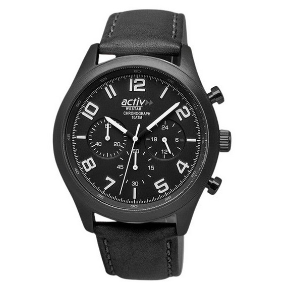 Ανδρικό ρολόι Westar Activ Chronograph Leather Strap Black Dial Quartz 90261GGN103 100M