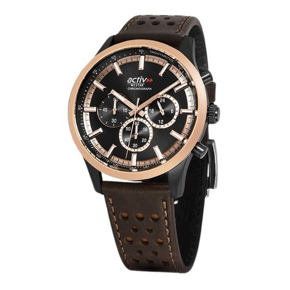 Westar Activ 計時皮革錶帶黑色錶盤石英 90265BPN603 100M 男士手錶