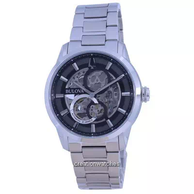 Bulova Classic Skeleton Black Dial Stainless Steel Automatic 96A208 Men's Watch