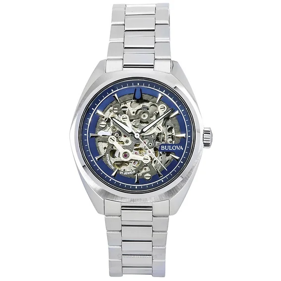 Bulova Classic Surveyor Stainless Steel Blue Skeleton Dial Automatic 96A292 100M Men's Watch