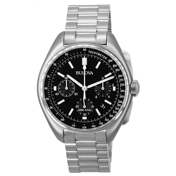 Bulova Lunar Pilot Chronograph Stainless Steel Black Dial Quartz 96B258 Men's Watch