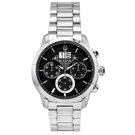 Bulova Sutton Big Date Chronograph Stainless Steel Black Dial Quartz 96B319 Men's Watch