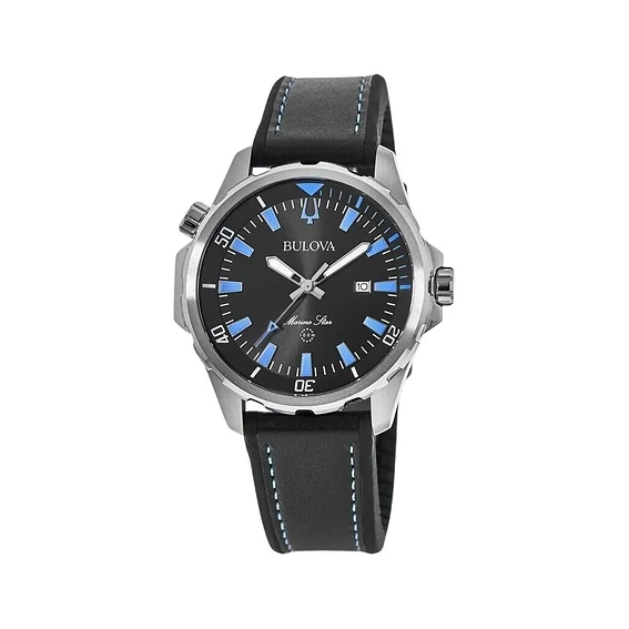 Bulova Marine Star Silicon Strap Black Dial Quartz 96B337 100M Men's Watch