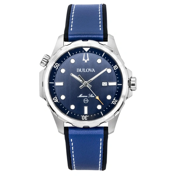 Bulova Marine Star Series Silicone Strap Blue Dial Quartz 96B419 100M Men's Watch