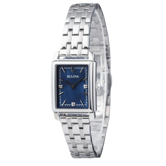 Bulova 클래식 Sutton 다이아몬드 악센트 스테인레스 스틸 블루 다이얼 쿼츠 96P245 여성용 시계