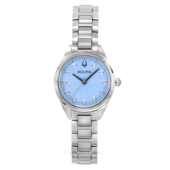 Bulova Sutton Diamond Accents Stainless Steel Light Blue Dial Quartz 96P250 Women's Watch