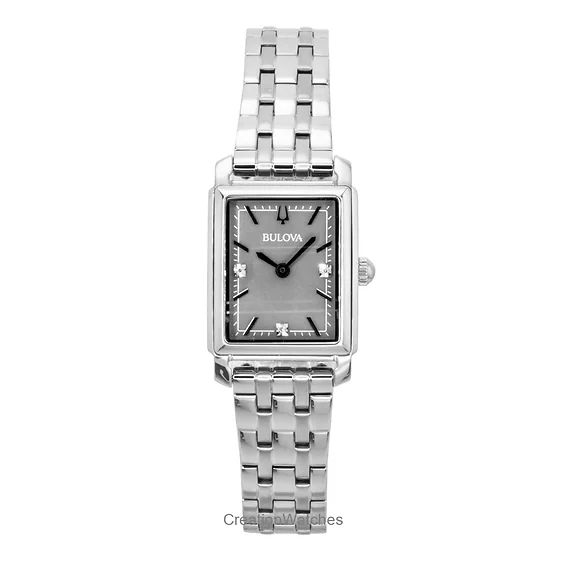 Bulova Sutton Diamond Accents Stainless Steel Grey Mother of Pearl Dial ...