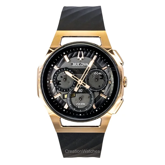 Bulova Curv Chronograph Rubber Strap Black Dial Quartz 98A185 Men's Watch