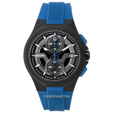 Relógio masculino Bulova Maquina cronógrafo mostrador preto azul pulseira quartzo 98B380 100M