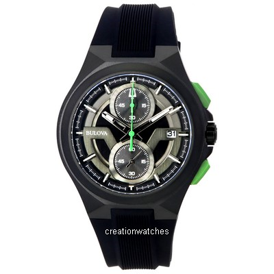 Bulova Maquina 크로노그래프 블랙 다이얼 블랙 스트랩 쿼츠 98B381 남성용 시계