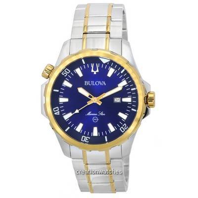 Bulova Marine Star Two Tone Bracelet Blue Dial Quartz 98B384 100M Men's Watch