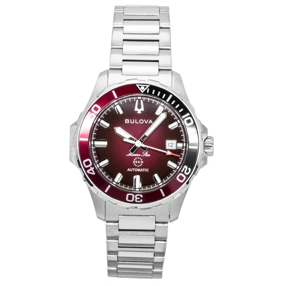 Bulova Marine Star Stainless Steel Red Dial Automatic Diver's 98B472 200M Men's Watch