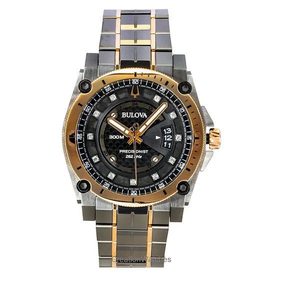 Bulova Precisionist Diamond Stainless Steel Black Dial Quartz Diver's 98D149 300M Men's Watch