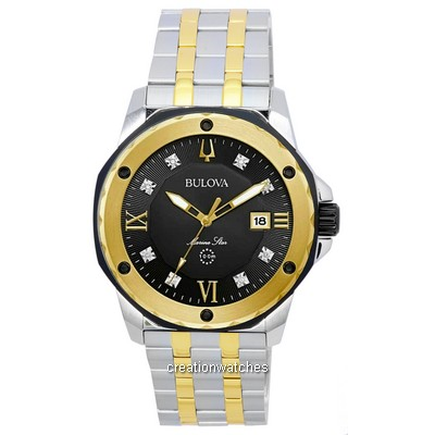 Relógio masculino Bulova Marine Star Diamond Mostrador Preto Dois Tons Quartzo 98D175 100M