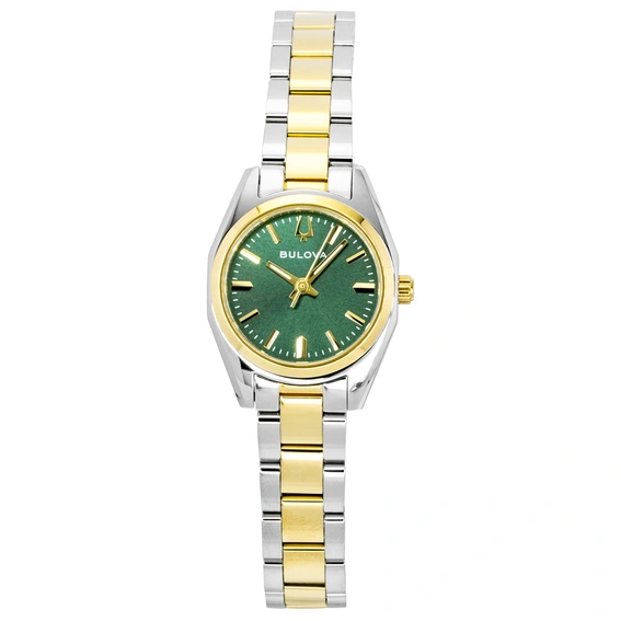 Bulova Surveyor Two Tone Stainless Steel Green Dial Quartz 98L329 Women's Watch