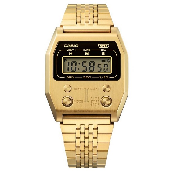 Relógio unissex Casio vintage digital banhado a ouro em aço inoxidável quartzo A1100G-5