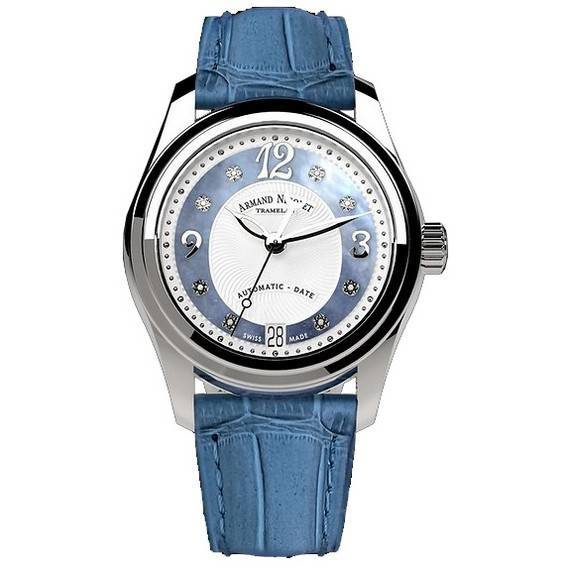 Armand Nicolet Tramelan M03 Diamond Accents Blue And White Dial Automatic A151BAA-AK-P882LV8 100M Calf Leather Strap Women's Watch