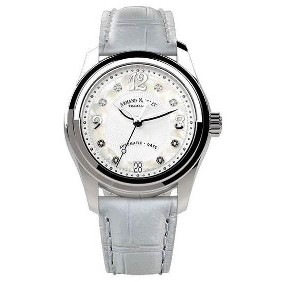 Armand Nicolet Tramelan M03 Diamond Accents Silver Mother Of Pearl Dial Automatic A151BAA-AN-P882BC8 100M Calf Leather Strap Women's Watch