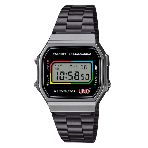 Casio Vintage Digital UNO Collaboration Model Stainless Steel Bracelet Quartz A168WEUC-1A Unisex Watch