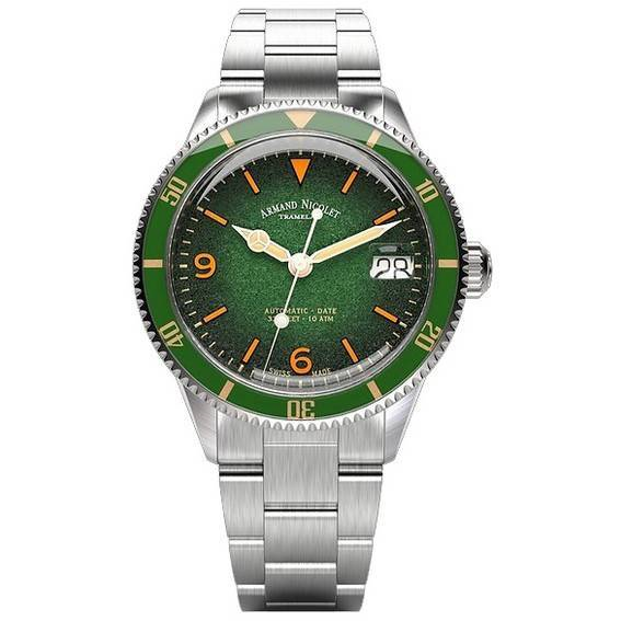 Мужские часы Armand Nicolet Tramelan VS1 с зеленым циферблатом, автоматические, A500AVAA-VS-BMA500A, 100 м, из нержавеющей стали