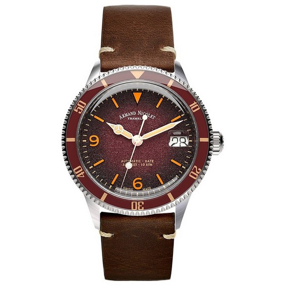Armand Nicolet VS1 Tramelan Burgundy Dial Automatic A500AXAA-XS-BP19500MAC 100M Leather Strap Men's Watch