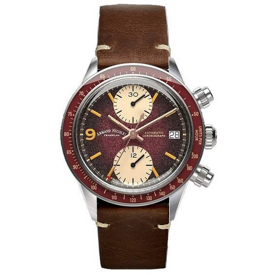 Ανδρικό ρολόι Armand Nicolet Tramelan VS1 GMT Chronograph Burgundy Dial Automatic A510AXAA-XS-BP19500MAC 100M Calf Leather Strap