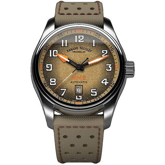 Đồng hồ đeo tay nam dây vải 100M Armand Nicolet Tramelan MM2 Mặt số màu be tự động A640P-KA-P0640KM8