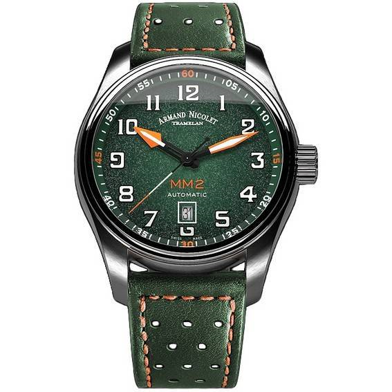 Armand Nicolet Tramelan MM2 Green Dial Automatic A640P-NV-BP22641VAO 100M Leather Strap Men's Watch