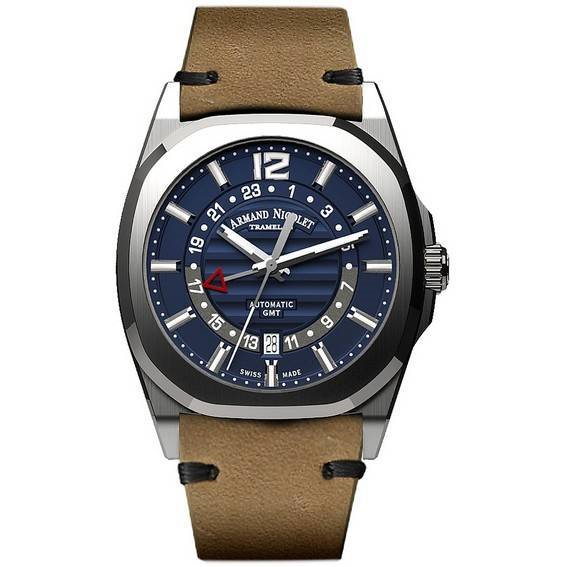 Armand Nicolet Tramelan J09 GMT 藍色錶盤自動 A663AAA-BU-PK4140CA 小牛皮錶帶男士手錶