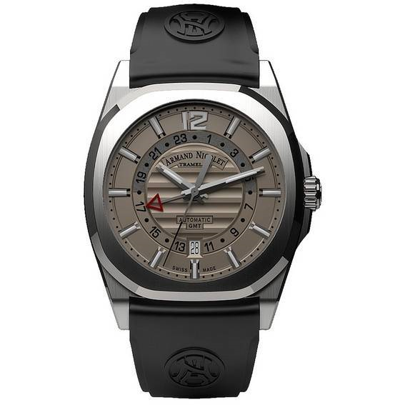 Armand Nicolet Tramelan J09 GMT 灰色錶盤自動 A663AAA-GR-GG4710N 黑色橡膠錶帶男士手錶