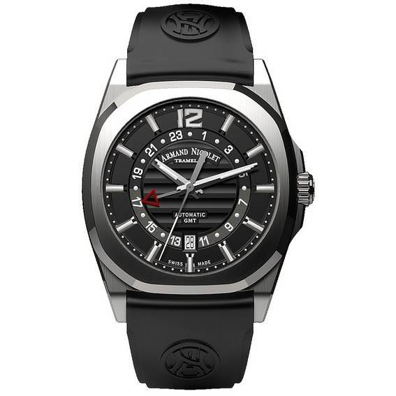 Armand Nicolet Tramelan J09 GMT 黑色錶盤自動 A663AAA-NR-GG4710N 黑色橡膠錶帶男士手錶