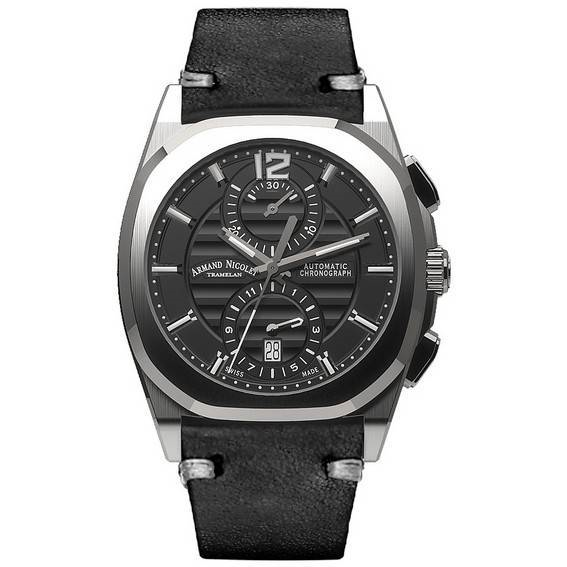 Armand Nicolet Tramelan J09 chronograph Black dial Automatic A668AAA-NR-PK4140NR Calf Leather Strap Men's Watch