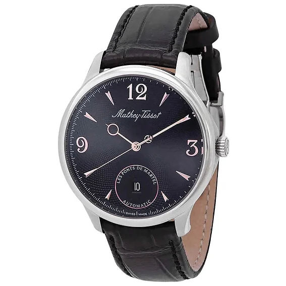 Mathey-Tissot Edmond Automatic Limited Edition Leather Strap Black Dial AC1886CNA Men's Watch