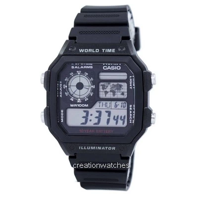 Casio Youth Illuminator World Time Alarm AE-1200WH-1AV AE1200WH-1AV Men's Watch