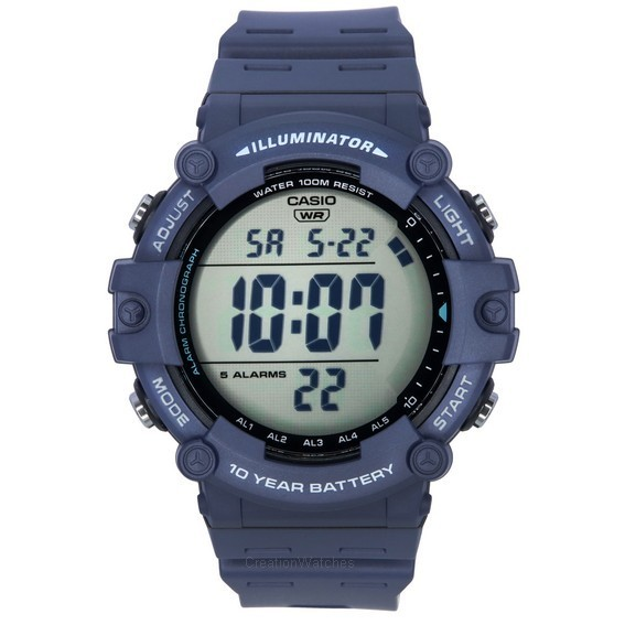 Relógio masculino Casio padrão digital azul com pulseira de resina quartzo AE-1500WH-2A 100M