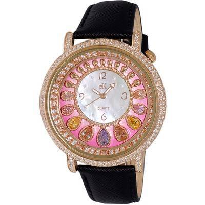 Adee Kaye Tear Drop Collection Crystal Accents Pink And White Mother Of Pearl Dial Quartz AK2112-LRG Women's Watch